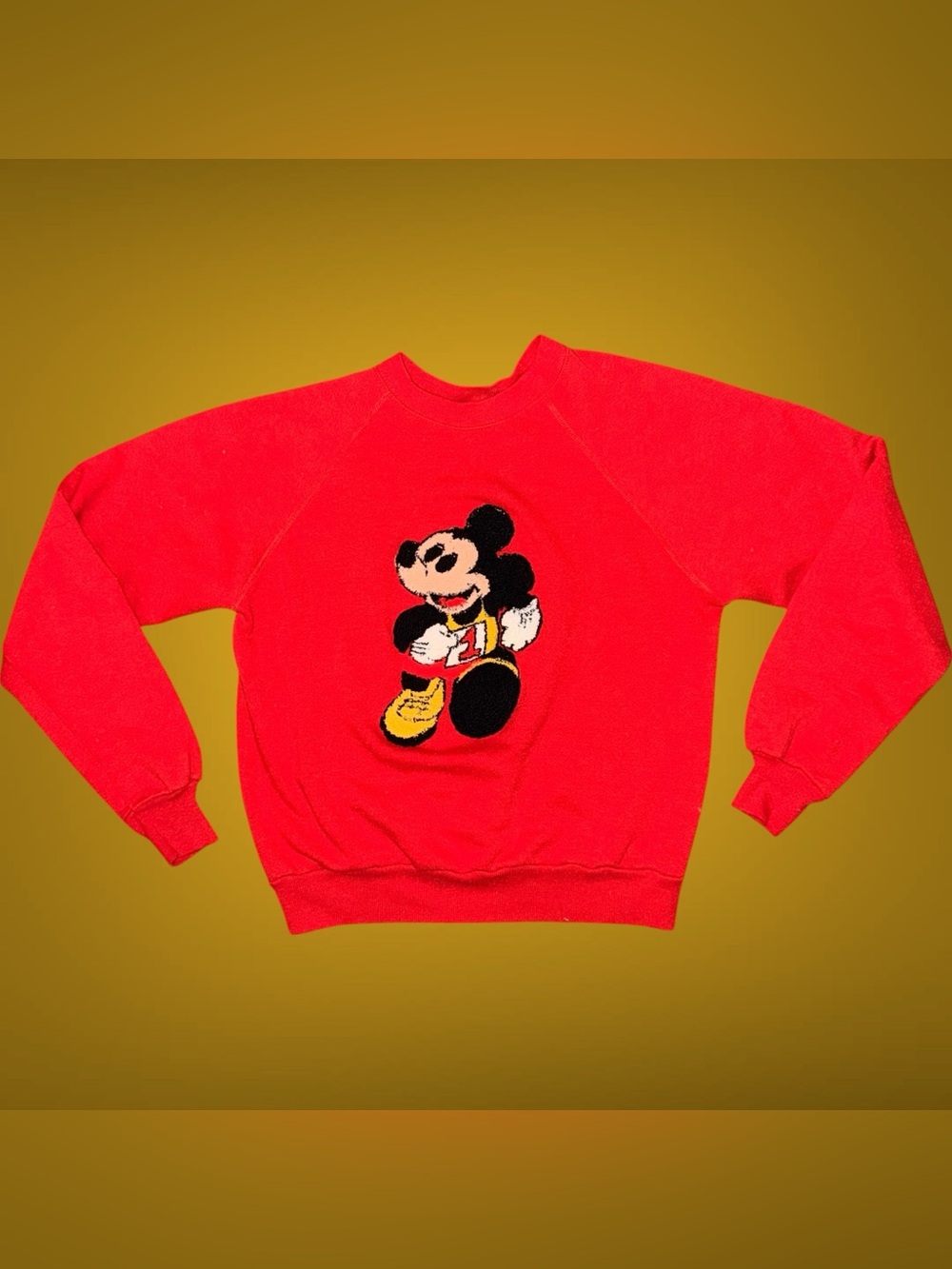 Vintage 1980s Mickey Mouse Size Large Chenille Patch Sweatshirt Made in USA